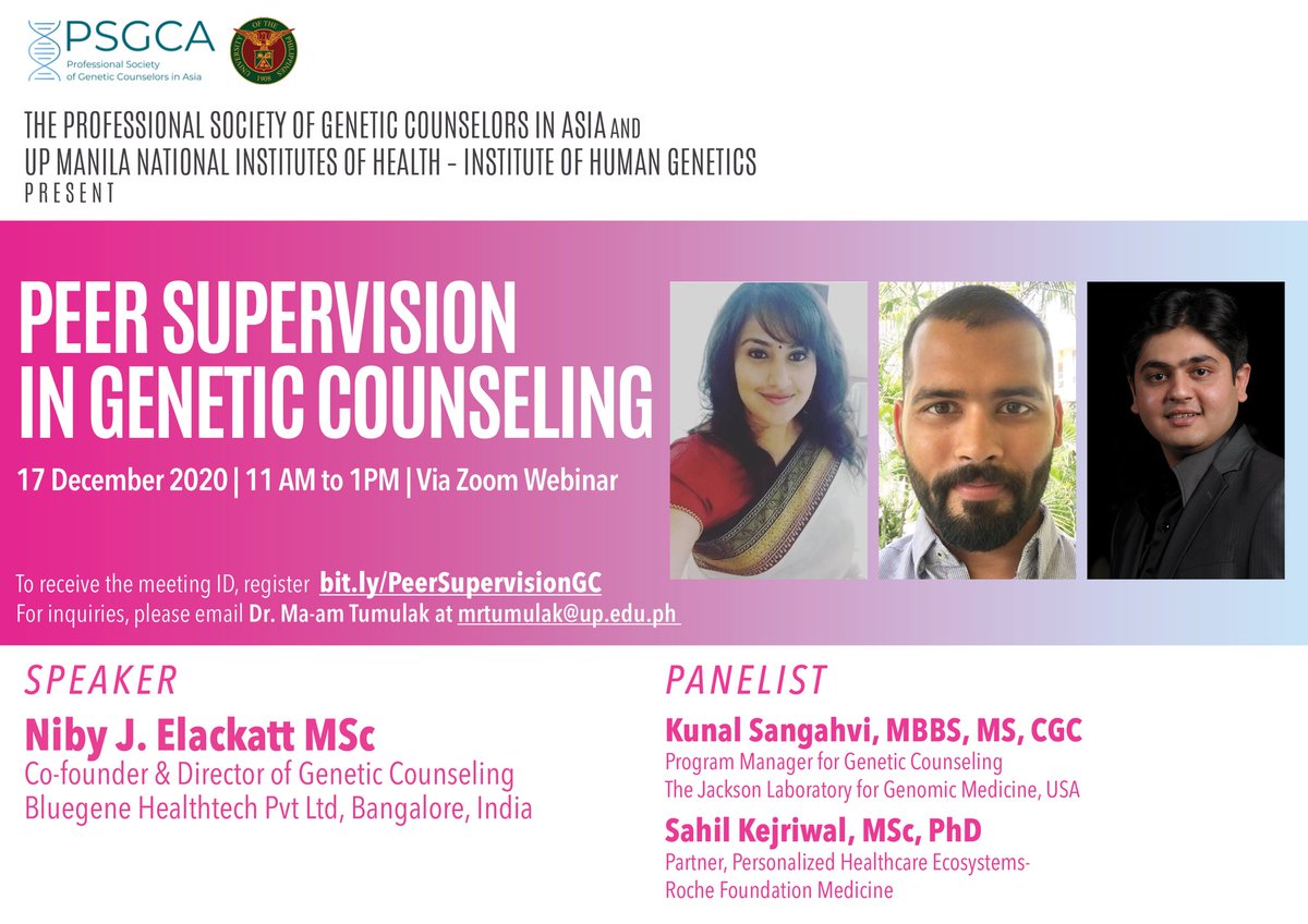 PSGCinAsia's tweet photo. Do not miss our last webinar of this year, Peer Supervision in Genetic Counseling on December 17th, 11am – 1pm Philippine Standard Time. The details are above, you can register using this link: https://t.co/bMU3u7MtEb. https://t.co/b92Y8QBYW4