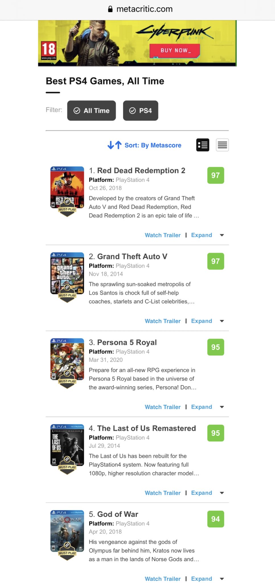Bortset Tænke apotek Play ▷ tv PS5 vr🎵 on Twitter: "Metacritic's Best PS4 Games of All Time  https://t.co/Sl3UiM9eOZ https://t.co/a2KD4SC3kK" / Twitter