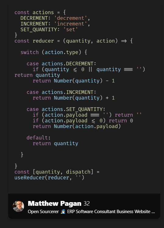 Mastapegs's tweet photo. Totally just installed #vsinder!

To those who don't code, imagine Tinder, but for coders.
To those who do code, IMAGINE TINDER BUILT INTO VS CODE!

Thank you @benawad. Brilliant extension.

Totally showing off my second ever written #reactjs useReducer https://t.co/ggZ6qeSvjx