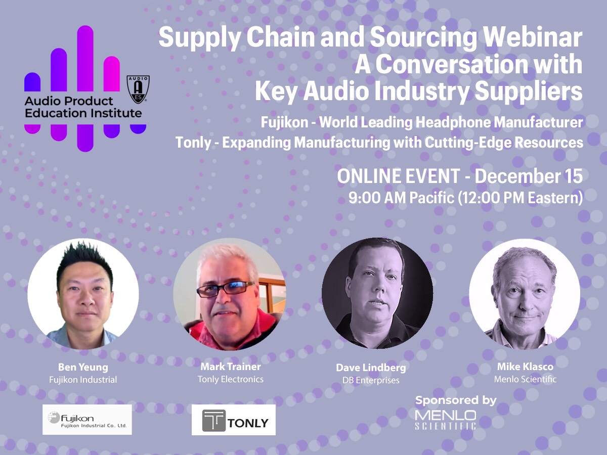 AES Audio Product Education Institute Supply Chain Webinar is Coming Up Tuesday, December 15 - Find out more and Register Now!

aes.org/blog/2020/12/a…

#AESorg #APEI #proaudio #audioengineer #audioengineers #audioengineering #supplychain #audioproduct