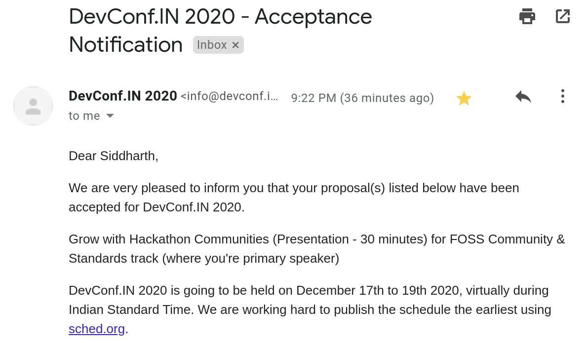 siddharth_hacks's tweet image. Excited to share with you all that my proposal for @devconf_in has been selected under #FOSS #Community &amp;amp; Standards track!💖

I have been speaking about #Hackathon &amp;amp; Community, though this will be my very first Global Conference as a Speaker!🚀

More info coming soon. #DevConf_IN