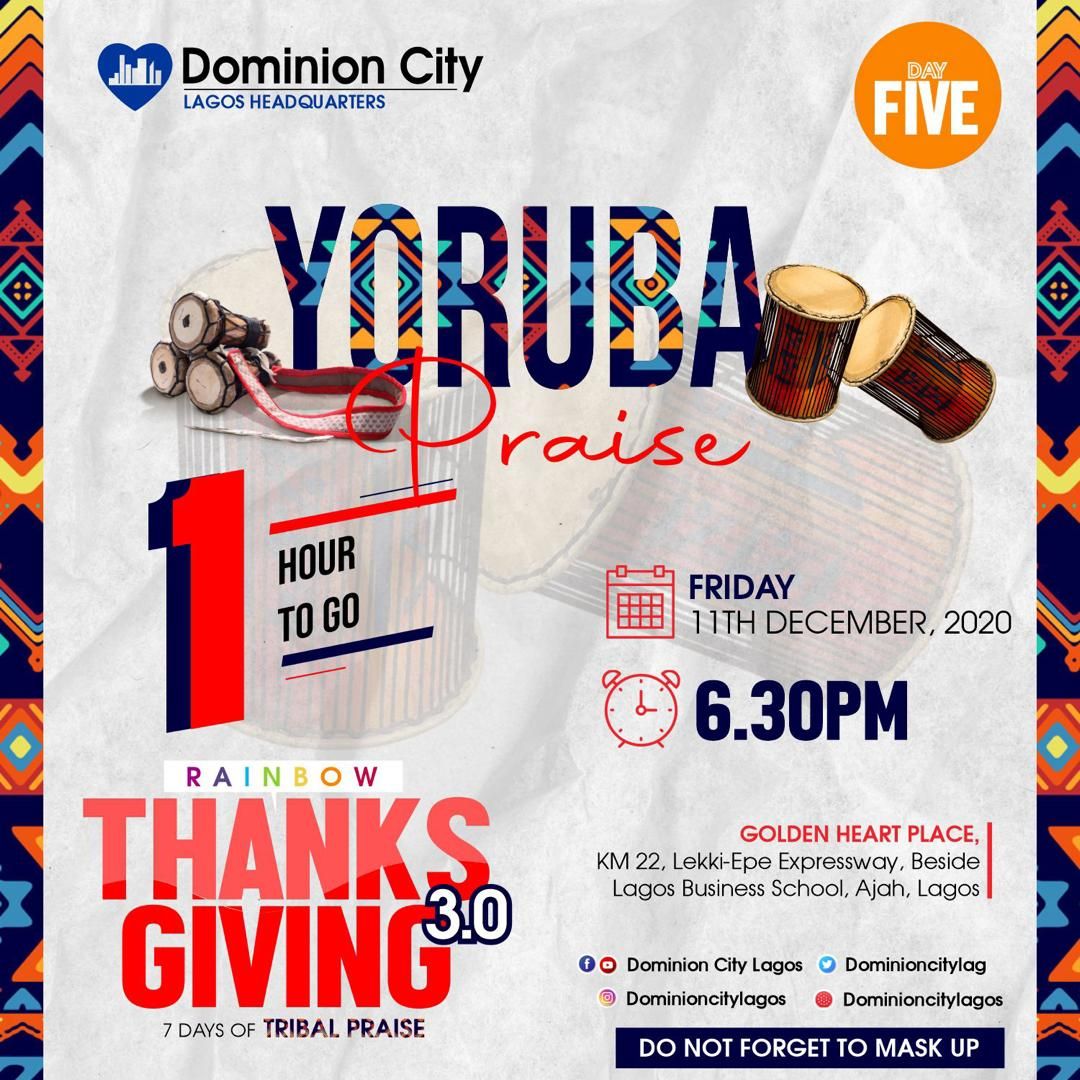 dominioncitylag's tweet photo. Its an hour to go!!!
Get ready to give God your all, He alone is deserving of it.
Time:6:30pm
#RTG2020
#Rainbowthanksgiving
#TribalPraise https://t.co/Hih5n8VgUK