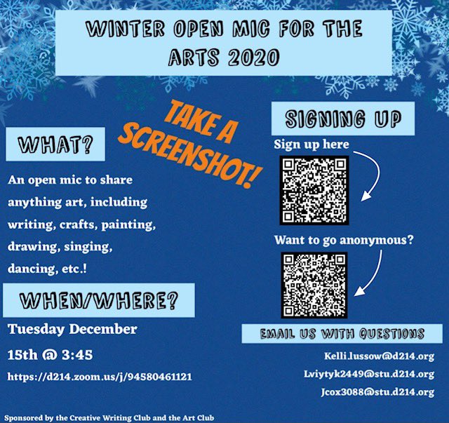Check it out! Come and join this awesome Open Mic opportunity on Tuesday, December 15!! #cwrocks Zoom code and sign up info below!