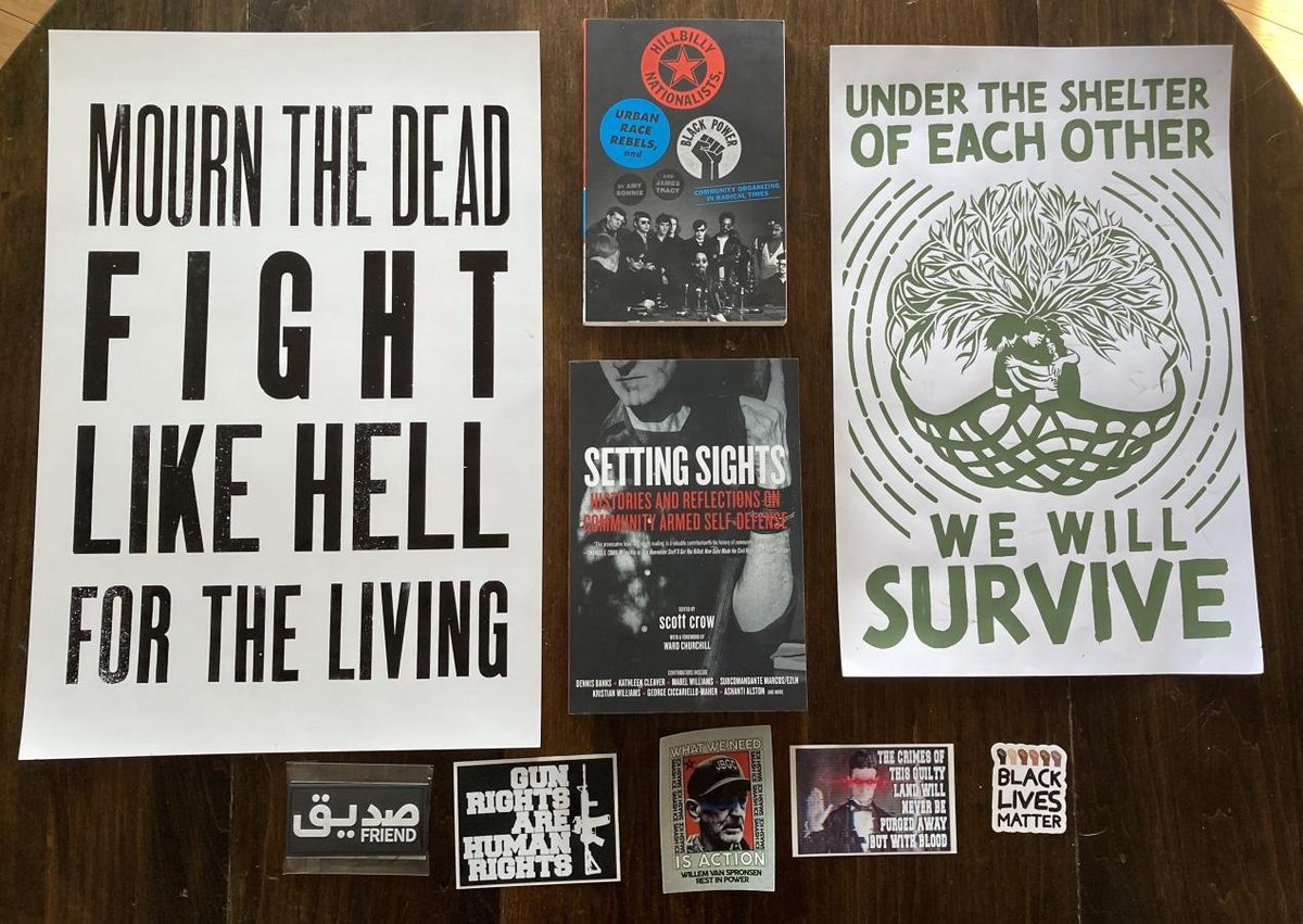 SteelCityJBGC's tweet photo. Here's this week's package! We'll draw a winner 1 week from today.

Contents listed below:
- "Friend" in Arabic morale patch from @OffColorDecals  
- stickers from A Better Way 2A + others 
- books "Hillbilly Nationalists" + "Setting Sights" 
- 2 posters 

1/ https://t.co/O7rHncDM5u
