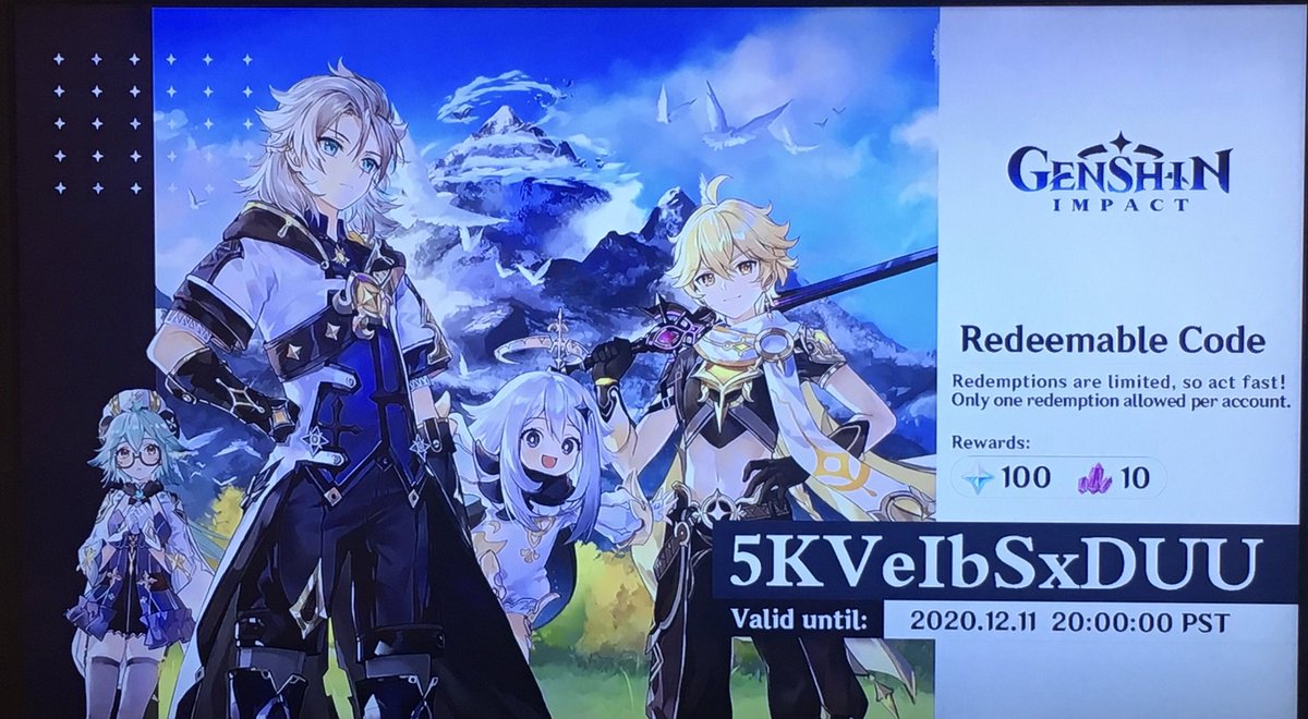 KiChanCosplay's tweet photo. Three new codes for #genshinimpact! #genshinimpactcode https://t.co/2qAsXndcEO