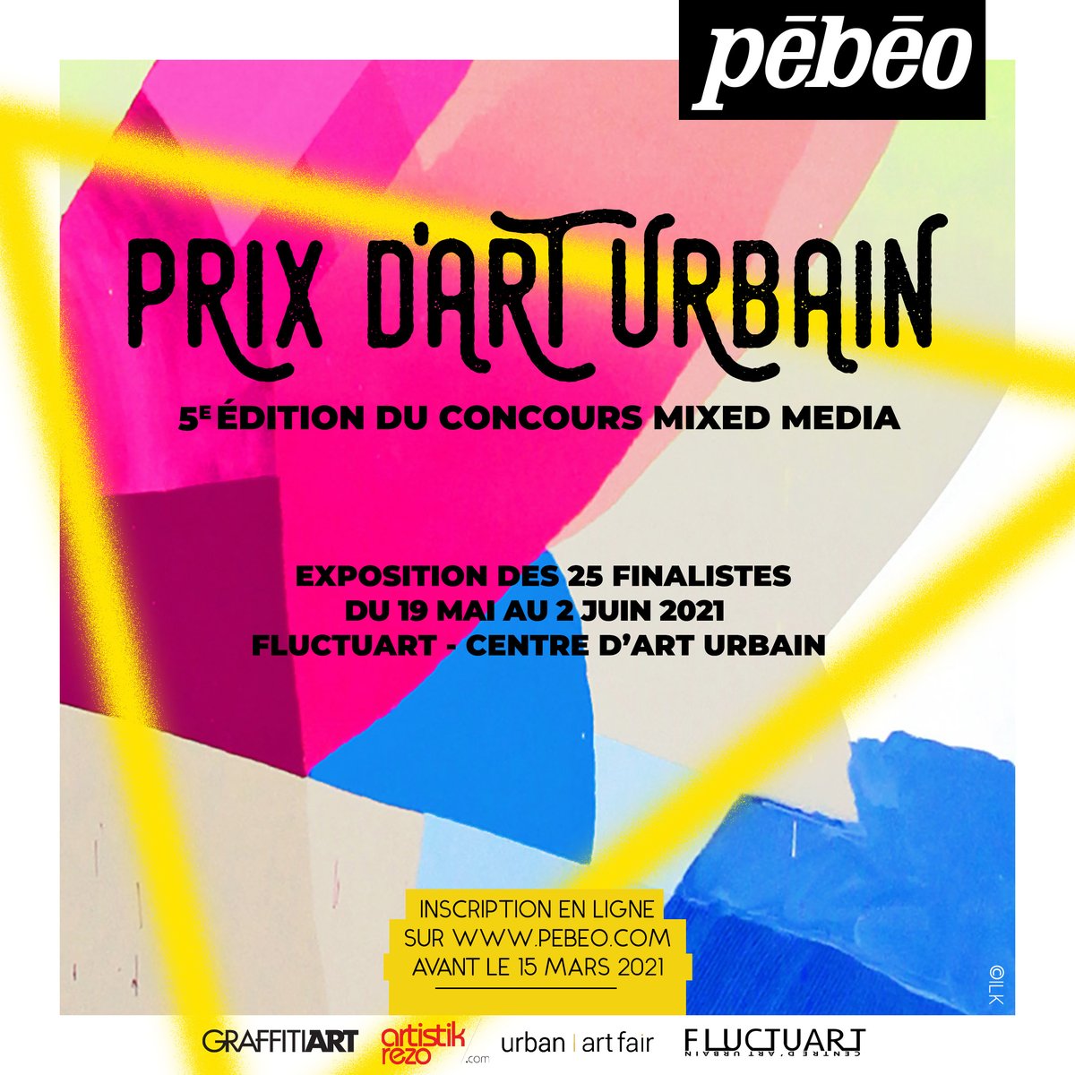 La 5e édition du concours international @Pebeopaints est lancée ! Le thème de cette année : l’art urbain. En mai 2021 Fluctuart accueillera l'exposition des 25 finalistes pendant l’@urbanartfair. - Toutes les informations sur pebeo.com