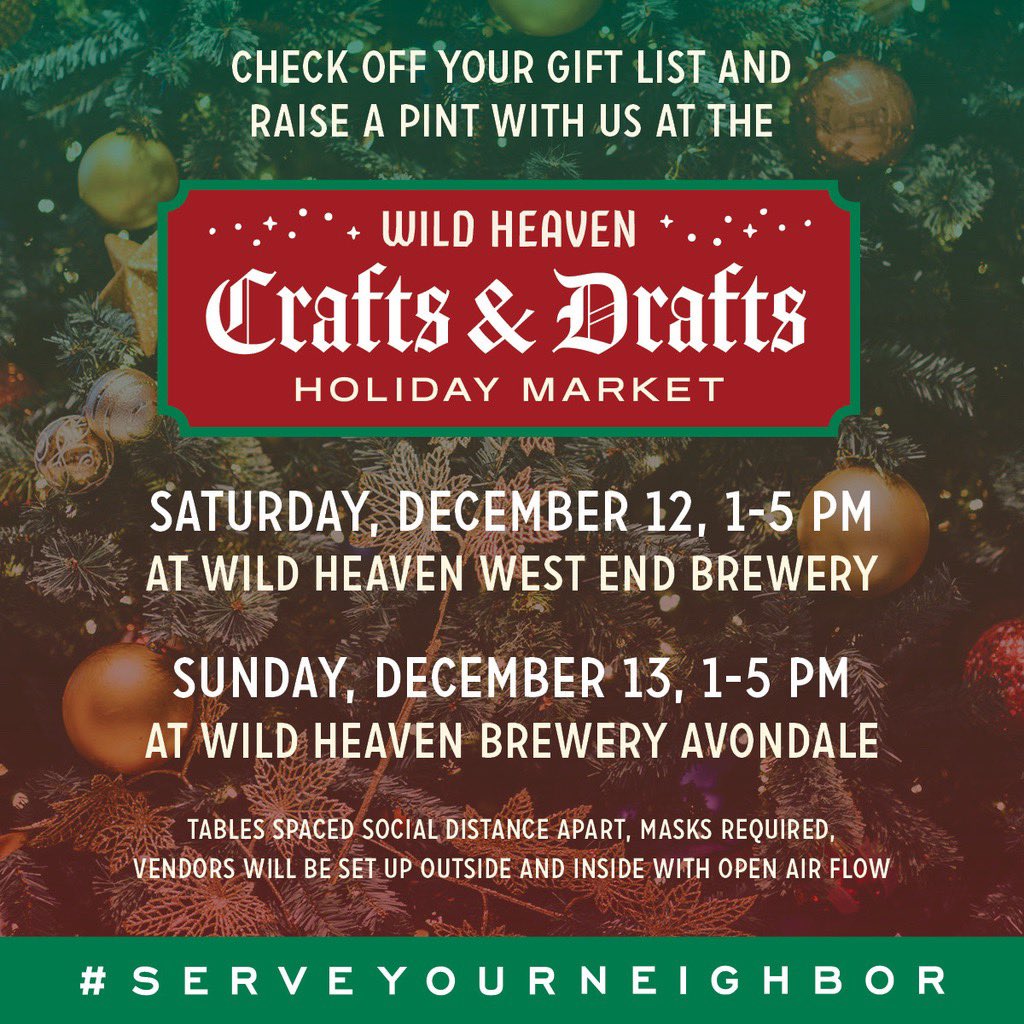 BeerWildHeaven's tweet photo. Shop til you drop this weekend at our #CraftsAndDrafts holiday markets, conveniently popping up at both breweries! #avondaleestates #westendatl #leeandwhite #atlpopupshop #atlantapopup #atlpopup #atlantapopup https://t.co/ADCHWN40Zk