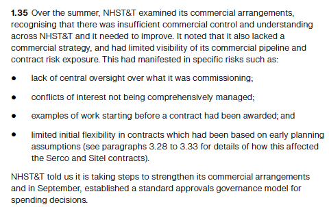 I'll leave clever folk  @instituteforgov & elsewhere to pick up on contractual bits, but does include: "it also lacked a commercial strategy and had limited visibility of its commercial pipeline and contact risk exposure"T&T say it's getting better.