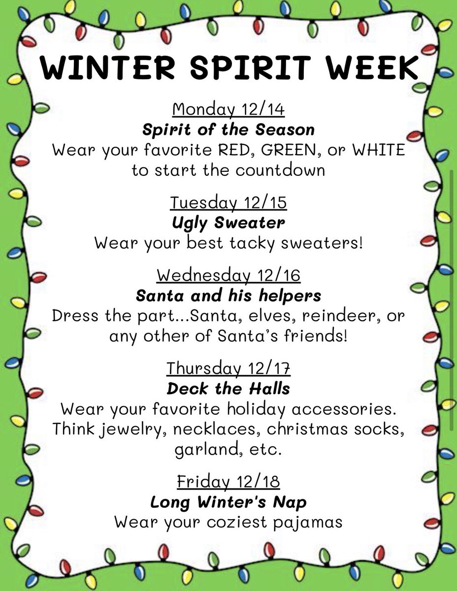 CoachOrite's tweet photo. Let’s get into our holiday spirit next week with some fun dress up day’s!!   🎅 🎄 ☃️ @WGA_Leopards https://t.co/LZJxRDNOOd