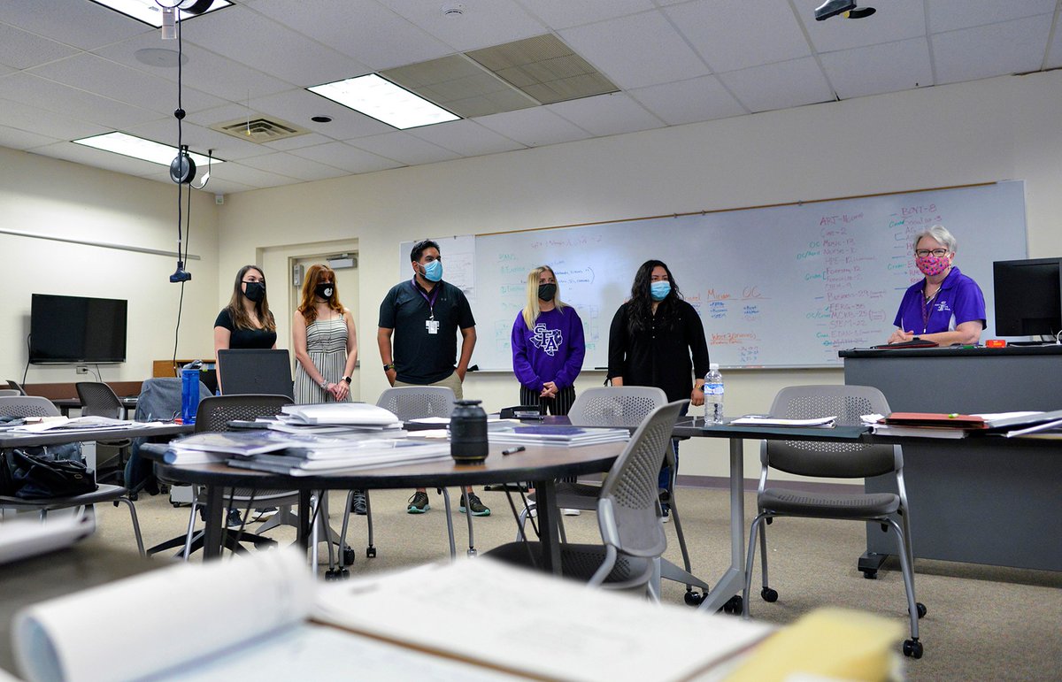 SFASU's tweet photo. This past summer, interior design students assessed rooms on campus, created floor plans to comply with CDC guidelines, and compiled information to help employees know how to arrange furniture and technology in learning spaces to meet physical distancing requirements.
#SFA2020 https://t.co/08GGBXlTOq
