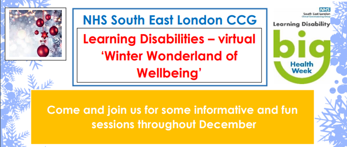 HealthierGwich's tweet photo. Following on from the success of #BigHealthWeek, we are running some fun and festive activities for the learning disability community in #SouthEastLondon. 

Join us from 10-31 December for games, dance classes, health checks and more https://t.co/idLask41dk

#LDVoices #Greenwich https://t.co/q6dr7lkWXO