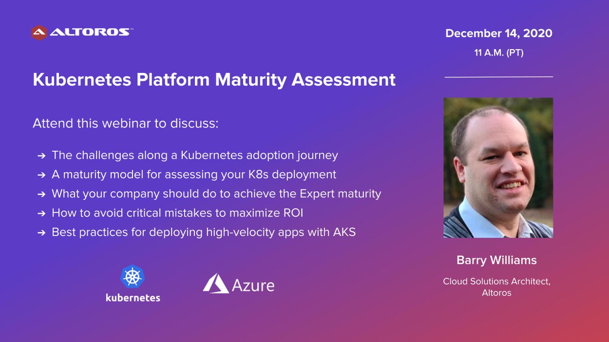 What are the best practices for deploying #Kubernetes on top of #Azure? How to build a mature #AKS deployment? What are the challenges along the way? Attend this webinar next week to learn!

brighttalk.com/webcast/11925/… 

 #CloudNative #K8s #Containers #DevOps
