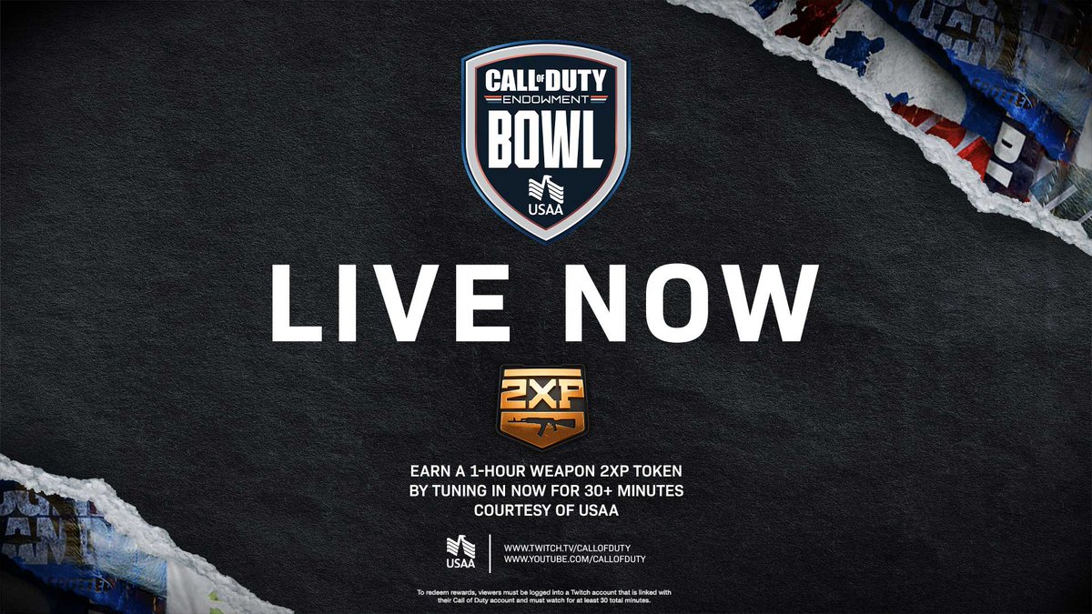 Activision's tweet image. The @CODE4Vets #CODEBowl2020 by @USAA is now live.

Tune in here:
Twitch: twitch.tv/callofduty
YouTube: youtube.com/callofduty