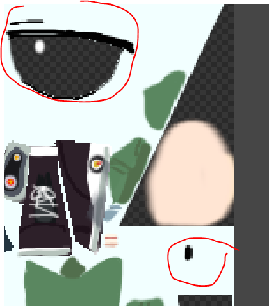 since eyes are very expressive, i thought they needed more care than most other parts of his headso they're composed of 2 layers, the eyes itself, which also uses transparency, and the pupils