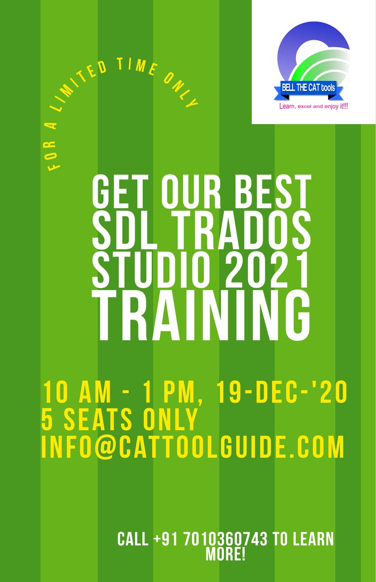 cattoolguide's tweet image. Basic level course for SDL Trados Studio 2021.
Don&apos;t miss the opportunity!
Expert trainer for your best learning!
#cattoolguide #sdltrados #tradoscourse #learningtrados