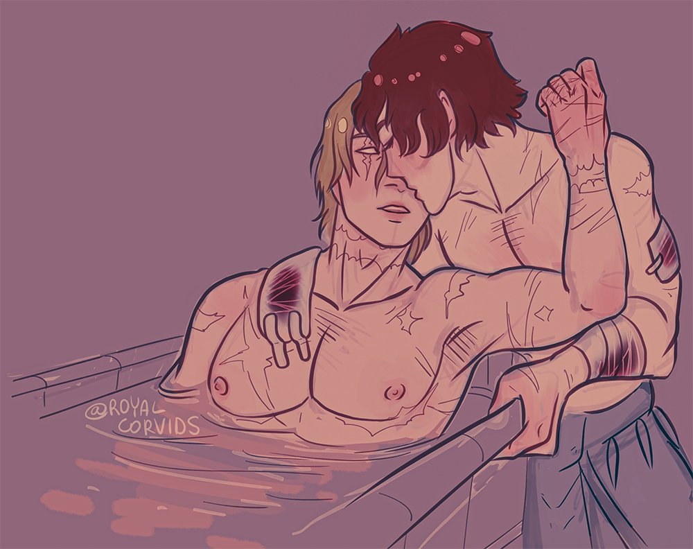 royalcorvids's tweet photo. (cw injury)

oh hey, also #dimivainanniversary is here! I couldn't not go with the "hurt/comfort" prompt for the first day ;u;

(i imagine it being like. the aftermath of a really difficult battle)

#dimivain https://t.co/gEAJjbuKln