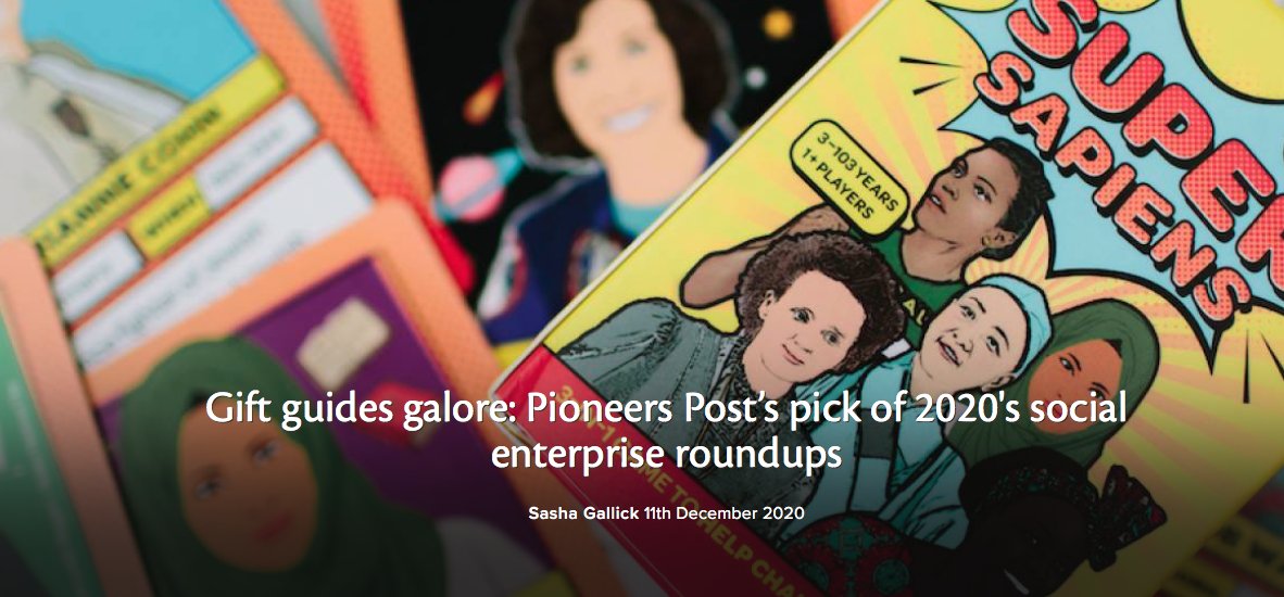 PioneersPost's tweet image. Last-minute shopping?

We've been browsing this year’s #socent gift guides - and one of our favourites is a card game encouraging conversations on real-world issues by @IAmASuperSapien. 

See the rest of our picks here: pioneerspost.com/news-views/202… @SocialEnt_UK #buysocial