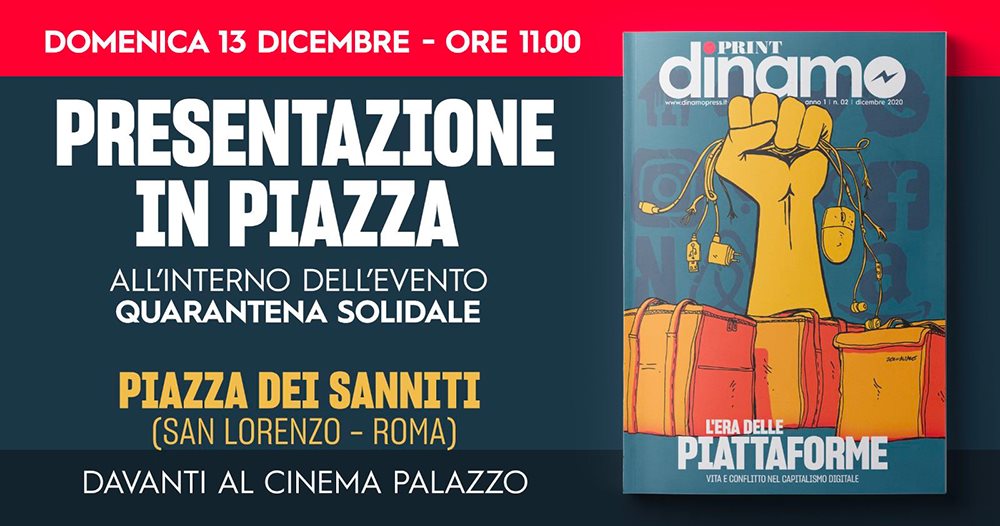 #Roma tutti invitati domenica 13 dicembre alle ore 11: presentiamo il secondo numero della rivista #dinamoprint davanti al <a href="/CinemaPalazzo/">Nuovo Cinema Palazzo</a> che sosteniamo nella sua battaglia contro lo sgombero. Dibattito su #Mutualismo e pratiche solidali nella #pandemia