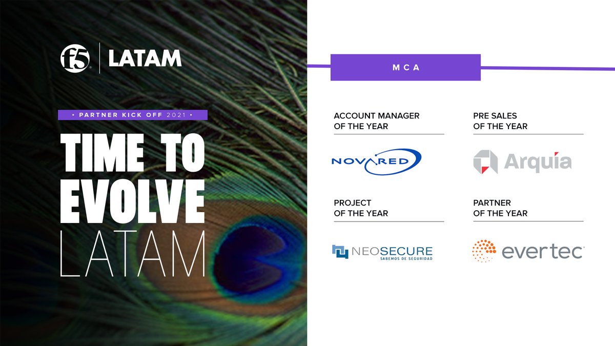 F5_latam's tweet photo. Queremos felicitar a los ganadores de los premios del Partner Kick Off 2021 Time To Evolve en la región MCA 🎉 #EvolveWithF5 #F5LATAM #PKO https://t.co/PD0FcLU3XL