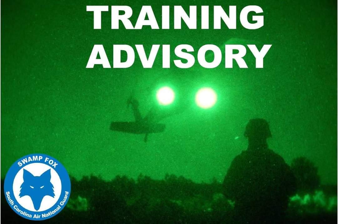 Anyone working or living near McEntire Joint National Guard Base in lower Richland County may see and hear additional aircraft and military personnel today. The increased activity is part of a routine military training exercise. For full advisory: facebook.com/116165595818/p… #SCGuard
