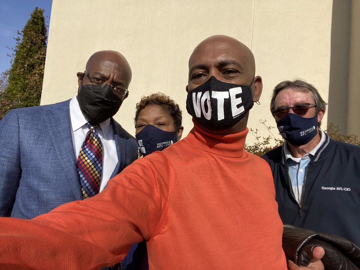 Tefere_Gebre's tweet photo. Uplifting to be with sisters and brothers in the #GALabor this morning rallying to turn out the vote for the #GASenateRunoffs. It was also a privilege to sand with @ReverendWarnock and @ossoff  @AFLCIO @afa_cwa https://t.co/BqI7ZpDz5c