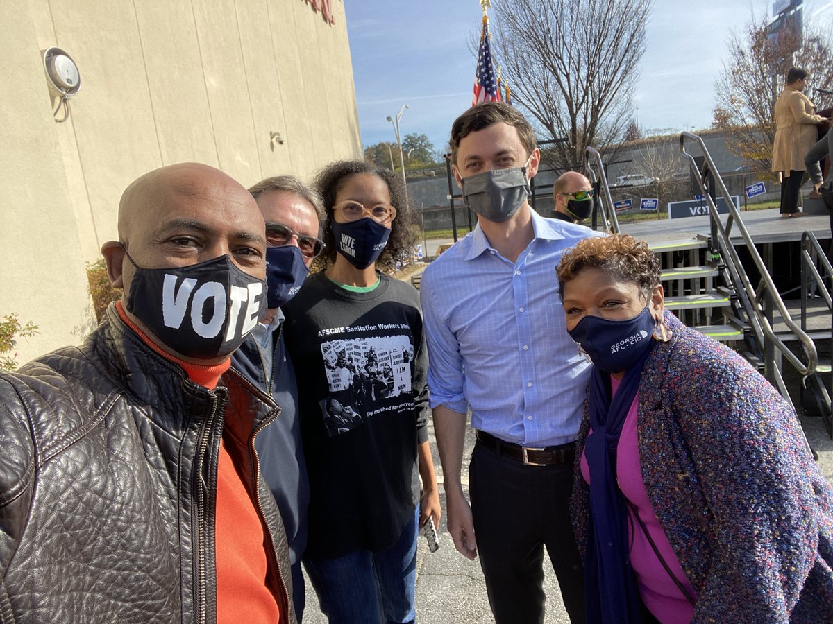 Tefere_Gebre's tweet photo. Uplifting to be with sisters and brothers in the #GALabor this morning rallying to turn out the vote for the #GASenateRunoffs. It was also a privilege to sand with @ReverendWarnock and @ossoff  @AFLCIO @afa_cwa https://t.co/BqI7ZpDz5c