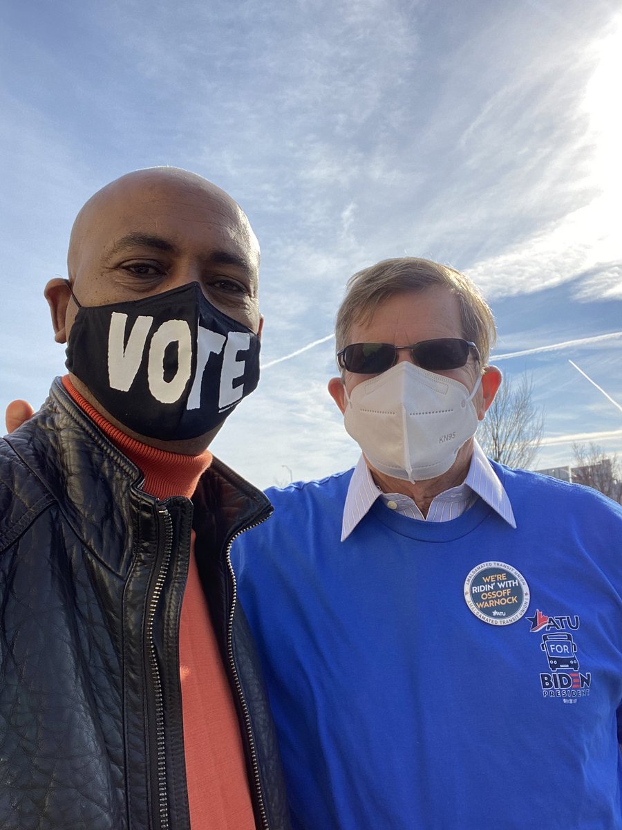 Tefere_Gebre's tweet photo. Uplifting to be with sisters and brothers in the #GALabor this morning rallying to turn out the vote for the #GASenateRunoffs. It was also a privilege to sand with @ReverendWarnock and @ossoff  @AFLCIO @afa_cwa https://t.co/BqI7ZpDz5c