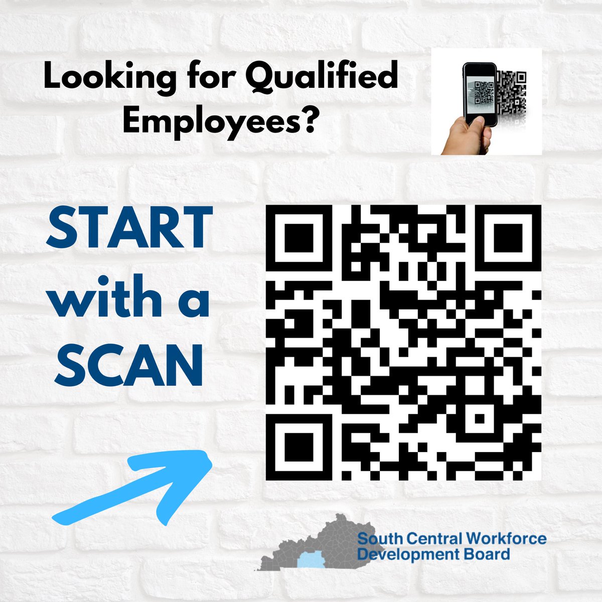 SCkyWDB's tweet photo. If you are an employer in South Central Kentucky and need assistance finding qualified employees, we are here to help.  Simply scan the QR code with your phone to go directly to our Employer Interest Form.  There’s no obligation and your information is kept secure. https://t.co/AbiISBhgA2