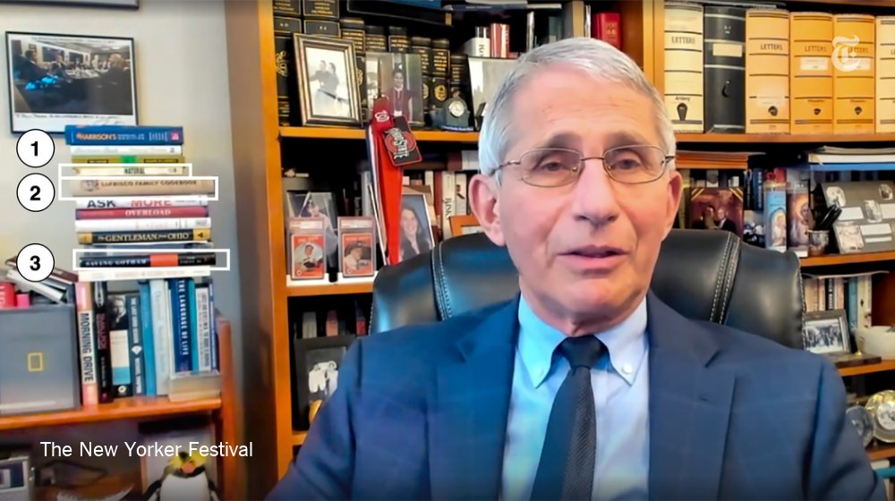 On Dr. Anthony Fauci’s bookshelf:“The LoFrisco Family Cookbook,” by Anthony F. LoFrisco: All the Sicilian spaghetti and linguine recipes a scientist in quarantine could want.  https://nyti.ms/2W3FNNl 
