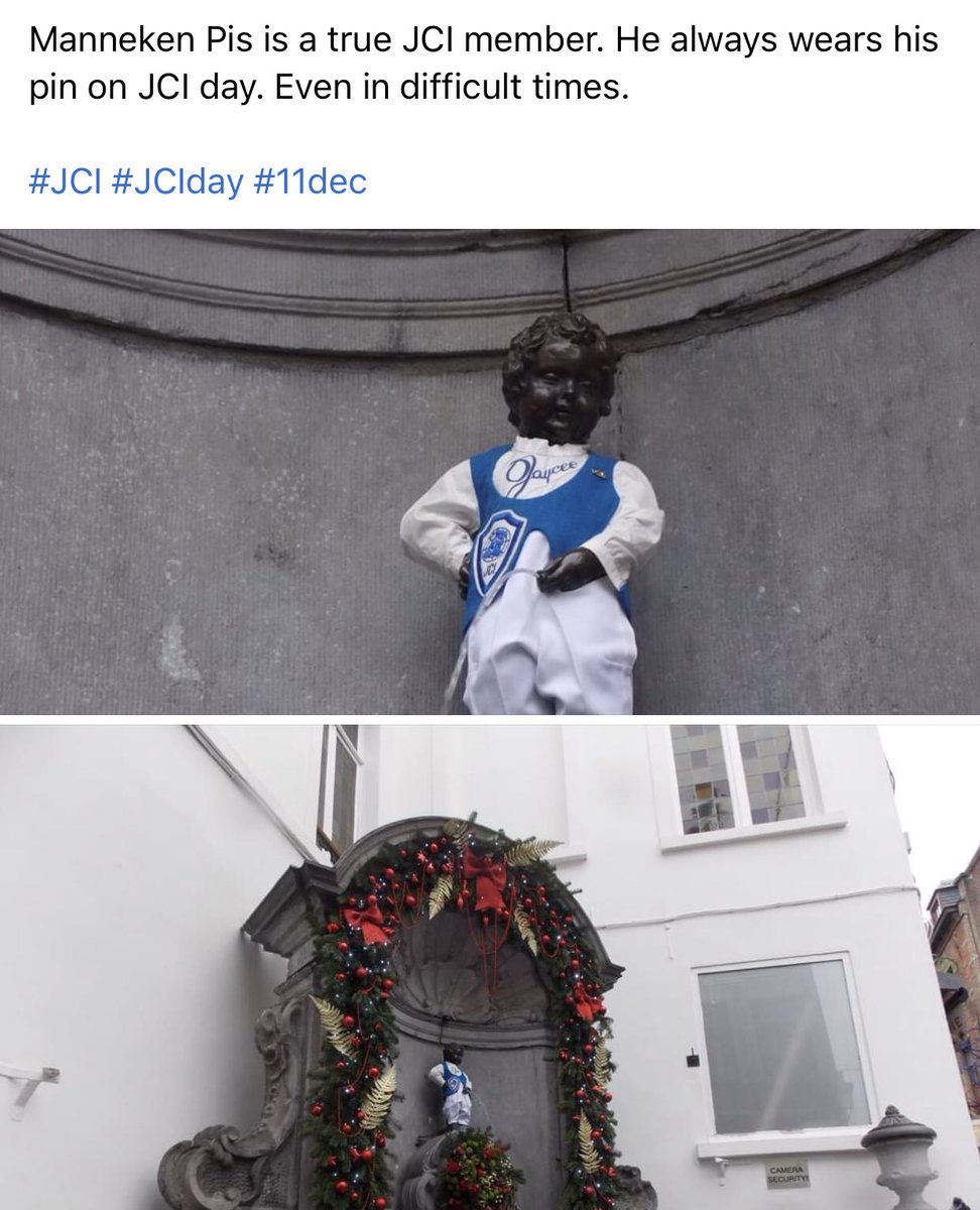 Thanks to our lifetime members @JCISenateBelgium we have the most special mascot <a href="/MannekenPis/">D C</a> cheering us on.

Even in these special times. Let’s hope we can visit him again next year on December 11th

<a href="/jcileaders/">JCI</a> <a href="/jciBelgium/">JCI Belgium</a> #wearthatpin