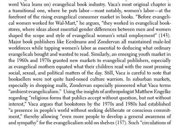 8/ In  @AmRelJournal,  @darrengrem also looks at the retail chapter. He underlines my invitation to see the evangelical bookselling industry as a precursor to some of what Bethany Moreton explores in her history of Wal-Mart and Christian free enterprise.