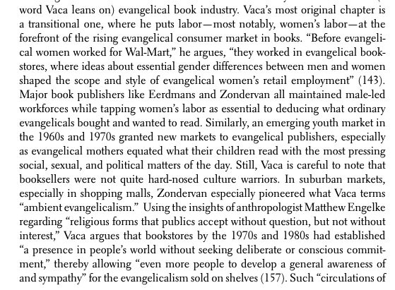 8/ In  @AmRelJournal,  @darrengrem also looks at the retail chapter. He underlines my invitation to see the evangelical bookselling industry as a precursor to some of what Bethany Moreton explores in her history of Wal-Mart and Christian free enterprise.