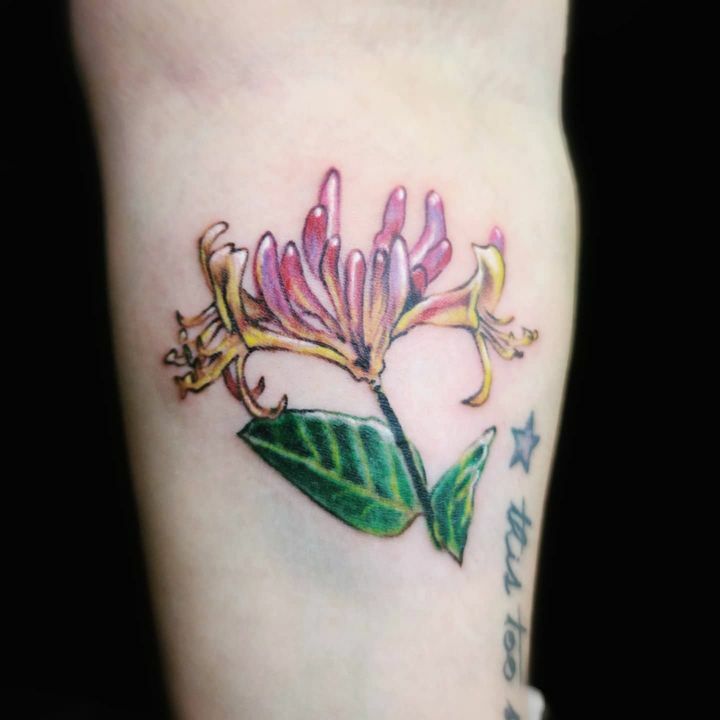 Honeysuckle tattoo Birth flower tattoos Triangle tattoos