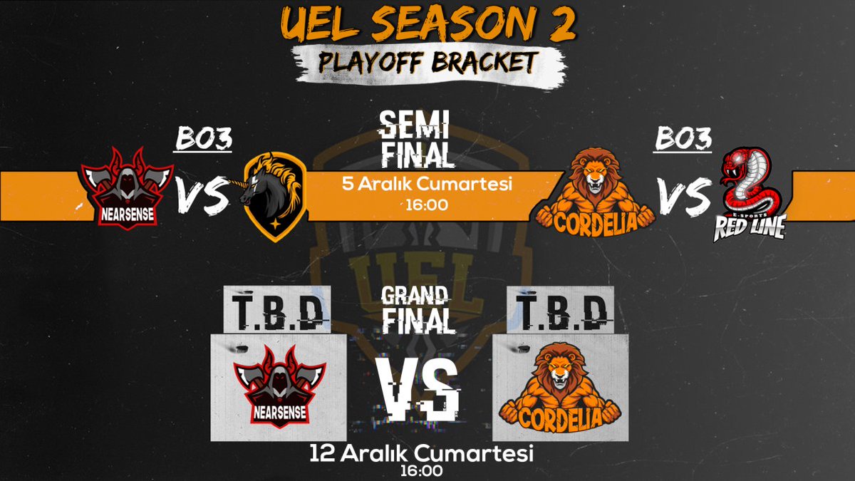 UEL Türkiye 2.Sezon'un sonuna geliyoruz!
Final Maçı bu Cumartesi  Saat 16:00'da Sizlerle..
12 Aralık Cumartesi 16:00 NearSense vs Cordelia
twitch.tv/uelturkiye Kanalından bu heyecana ortak olabilirsiniz.