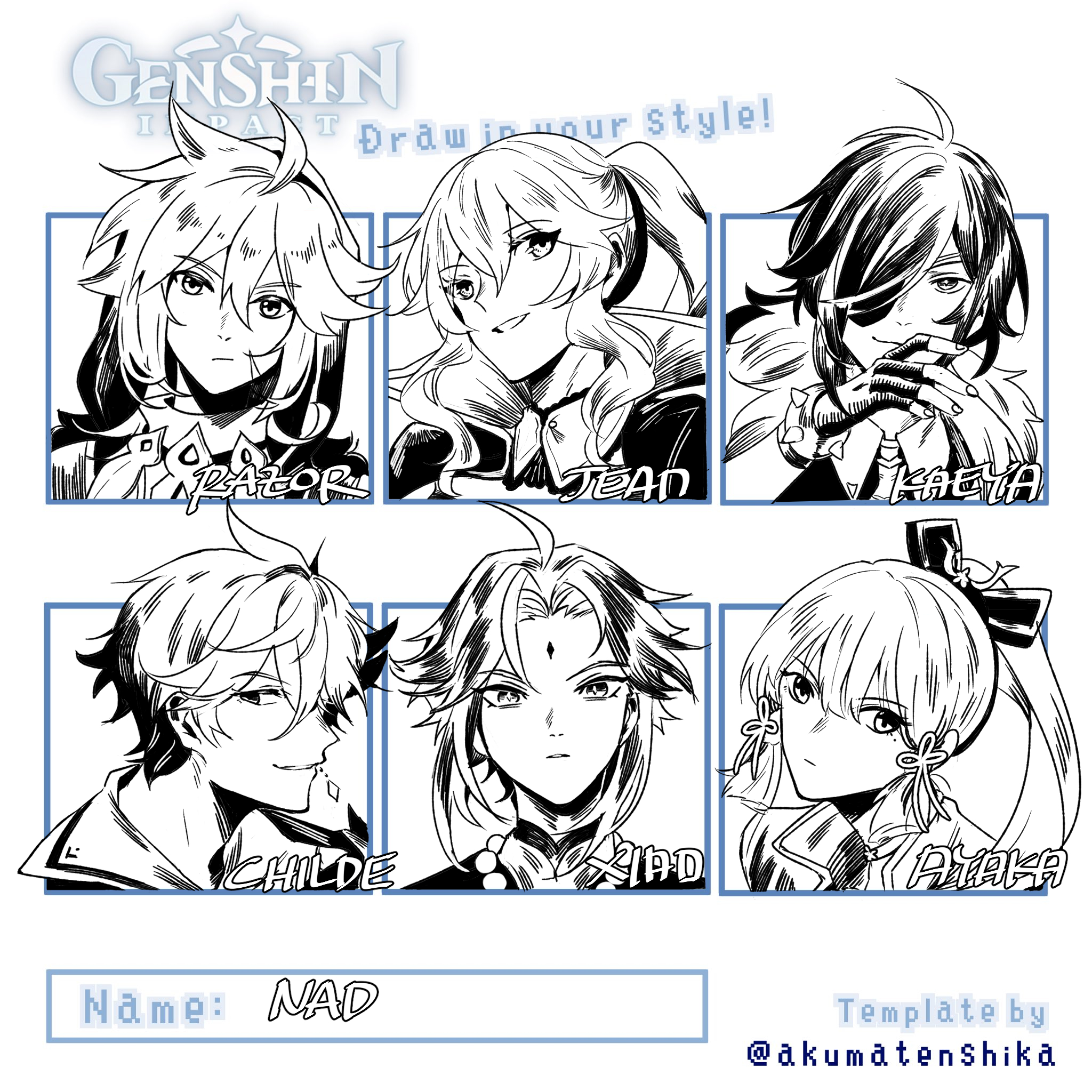ℕ 𝔸 𝔻 Genshin Impact Draw In Your Style Challenge Thank You Akumatenshika For The Template T Co 9ct7u6v1if Twitter