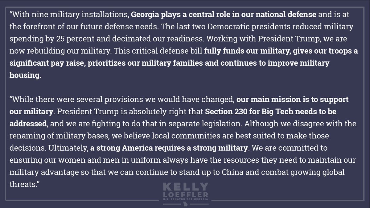 A strong America requires a strong military. Full statement with @sendavidperdue ↓