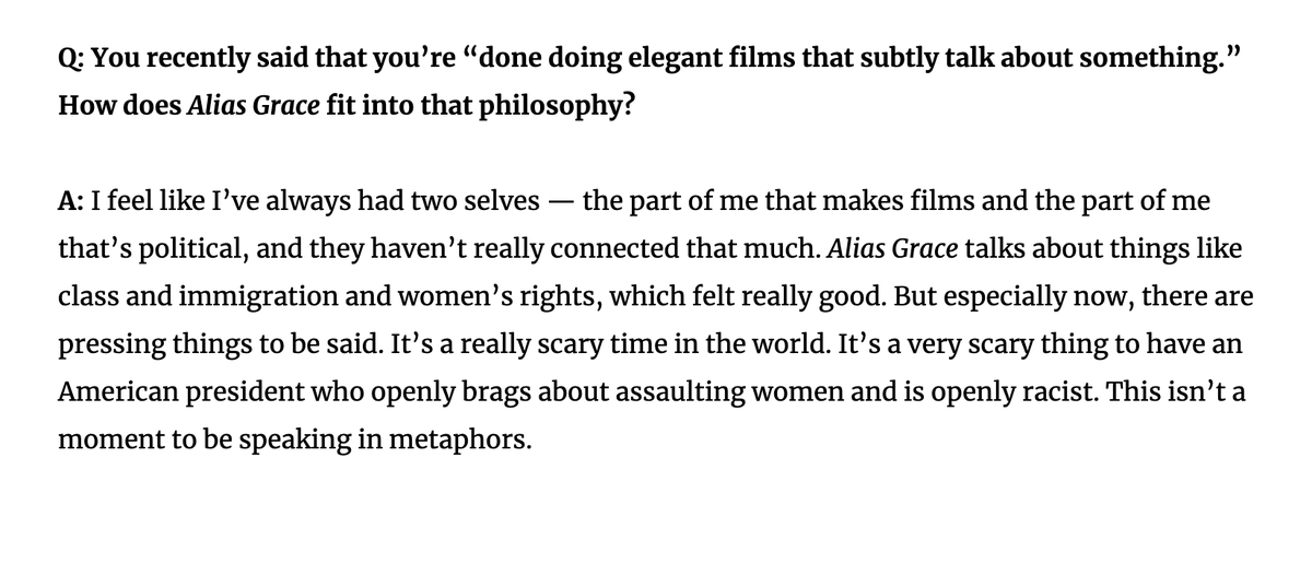 An interviewer for  @macleans and  @Chatelaine pretty much quotes those stories. She heard Sarah say this and that. No reference. No link back. As if Sarah spoke to nobody. Well in this industry, that nobody is us. 14/17 https://www.macleans.ca/culture/television/sarah-polley-now-is-not-a-time-for-women-to-keep-quiet/