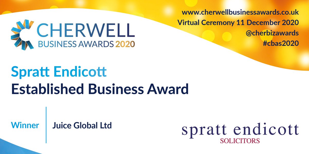 CherBizAwards's tweet photo. The Winner of the...
⭐️Established Business Award⭐️
sponsored by @se_law is:
🏆Juice Global Ltd🏆
@JuiceOfficialUK #cbas2020 #awards https://t.co/7ADMESXx44