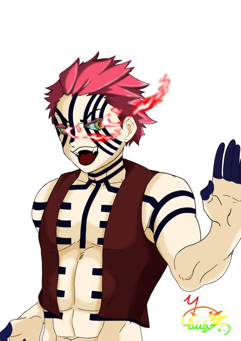 柚木あくあさんがTwitterに投稿した猗窩座(鬼滅の刃)のイラスト。