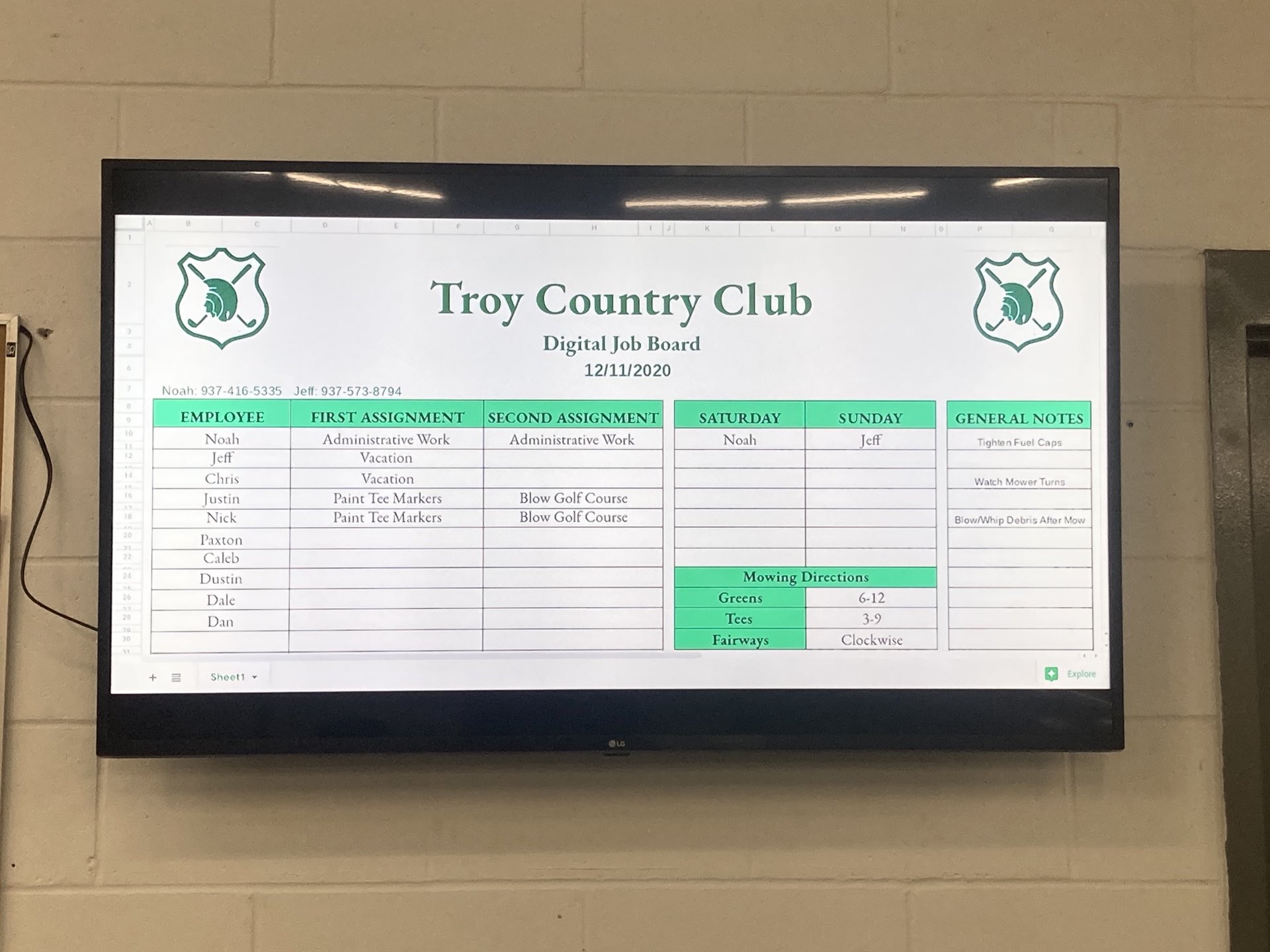 Noah Ervin⛳️ on X: &ldquo;New electronic job board went up today at 