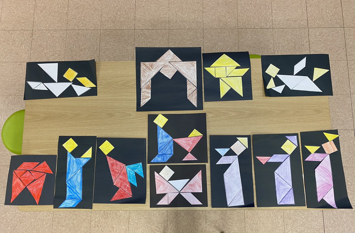 Inspired by tangramfury.com the students used #spatialawareness skills to create the Nativity. #gatheredtobecome #mathisfun @HSFlames