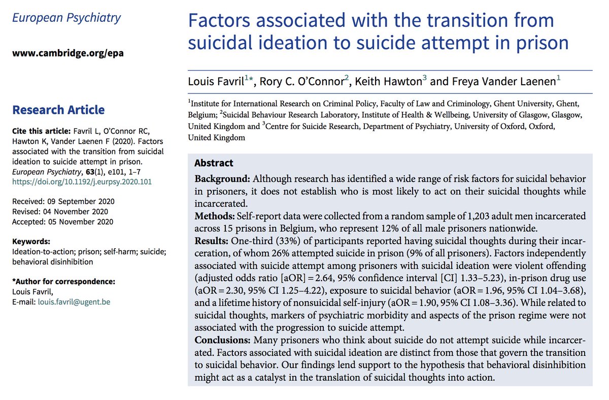 Rory O Connor Great To See That Our Paper Led By Louisfavril On Suicide Attempts In Prisons Is Now Online Free To Read T Co C5k7zquwad T Co Dp1ohb6mxv