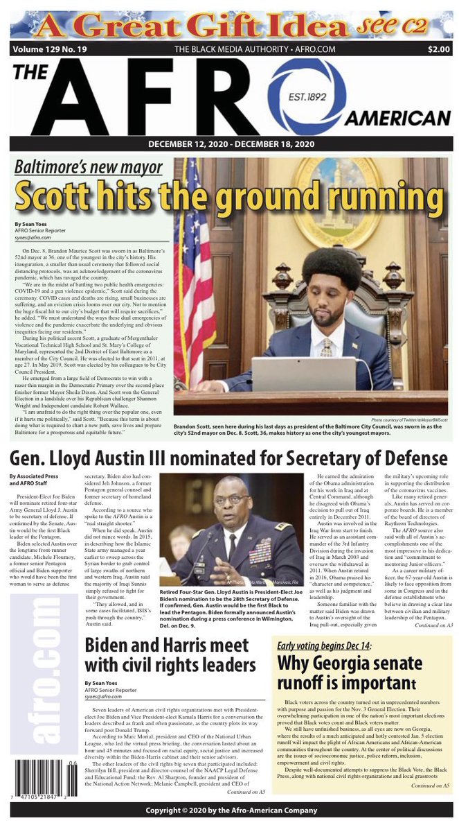 This weeks cover featuring @mayorbmscott @kamalaharris and @joebiden #genlloydaustin and #gasenaterunoff #afronews #afrostrong