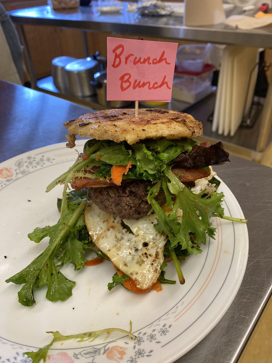aberryfinn's tweet image. Burger Challenge in Culinary II. So creative and delicious—. Brunch Bunch Burger—The Perfect  Burger— Chipotle Burger. #lhsculinary