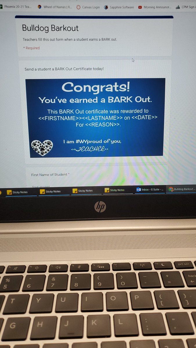 Completing Bulldog Barkouts for all the awesome character my students showed today!  I am so proud of how hard they have been working while school is closed!  #wyproud