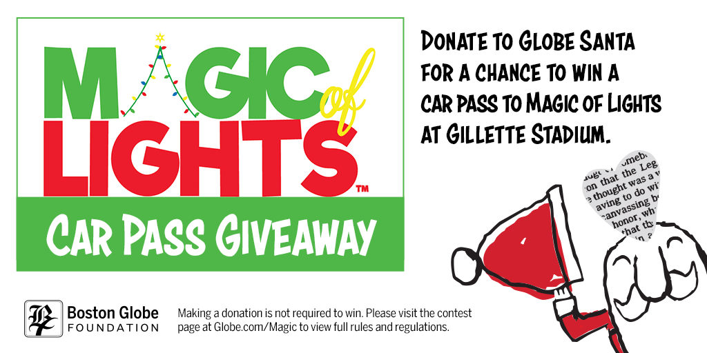 Giveaway alert! By registering or donating at Globe.com/Magic now through this Sunday, December 13th, you can be entered to win one of five car passes to the Magic of Lights show at <a href="/GilletteStadium/">Gillette Stadium</a>! Good through January 2nd #magicoflights 🎁🚗