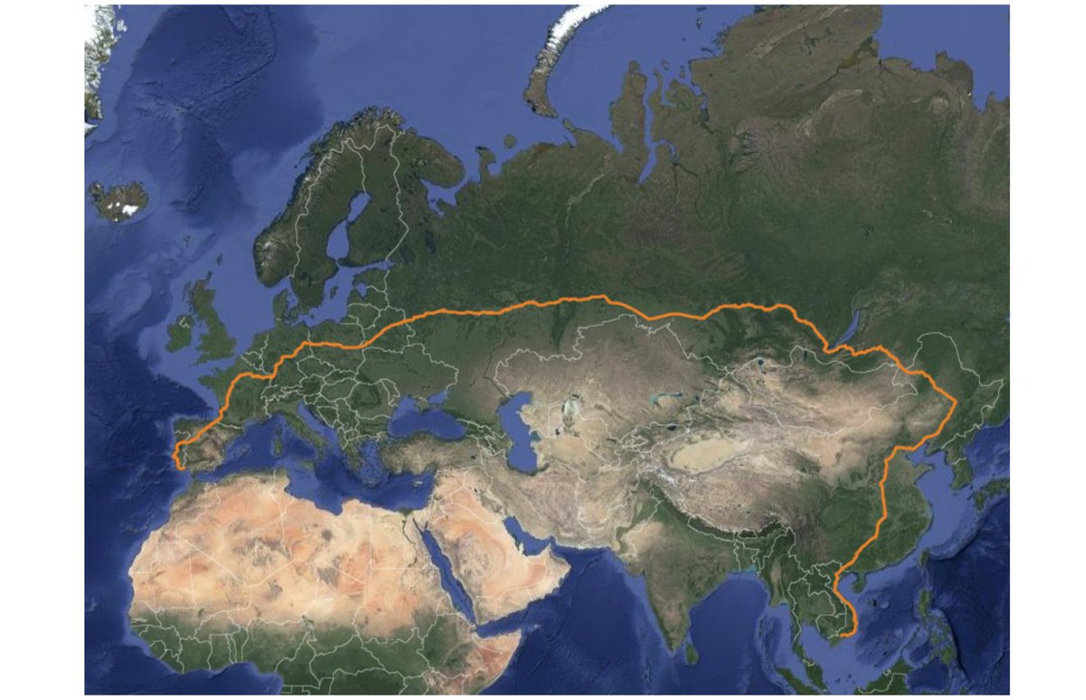 3/ The longest possible train ride in the world: "I need you to book me a train from Portugal to Vietnam, but make sure it goes **around** Mongolia." (travel time = 11,000 miles, 275 hours)