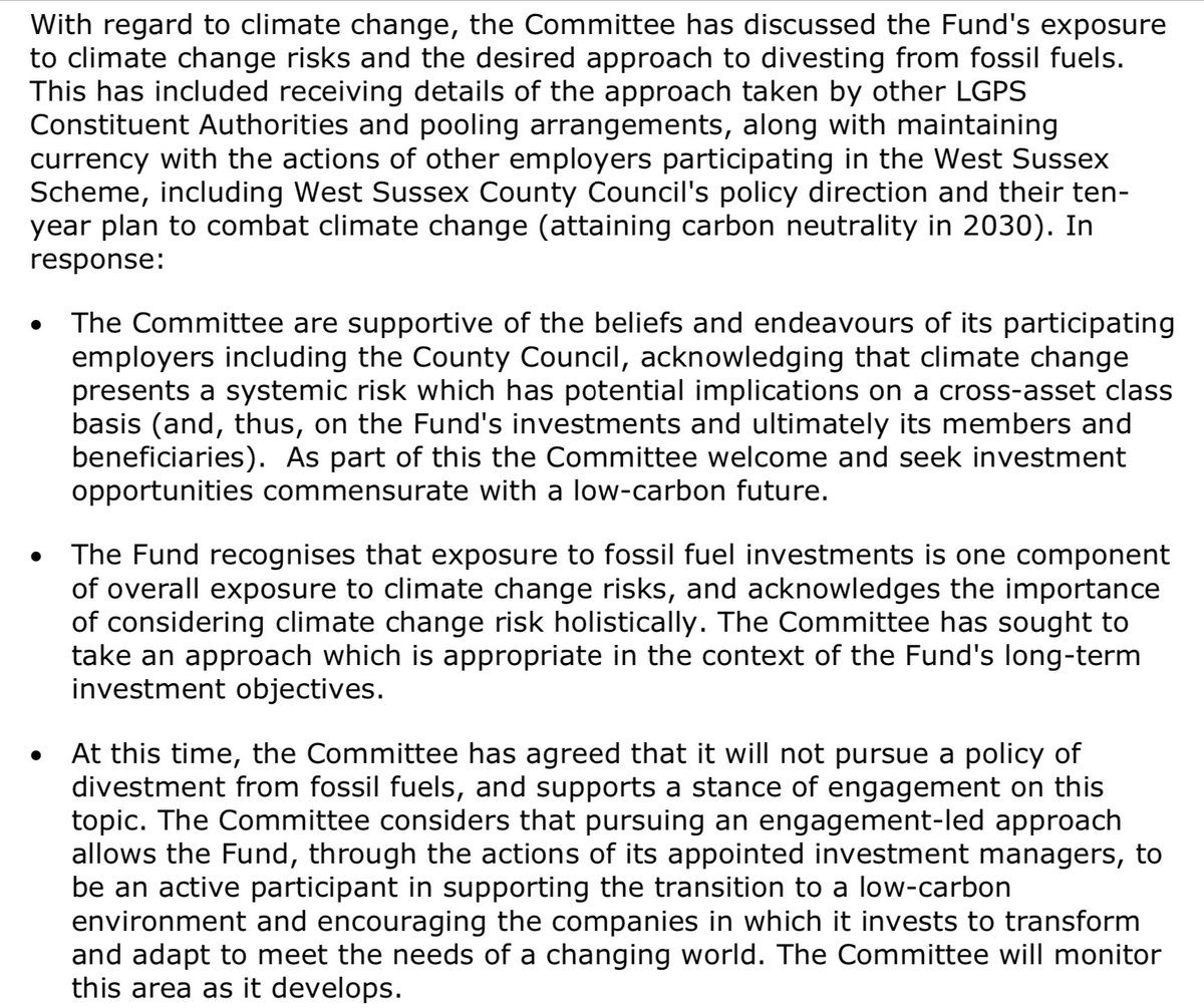 1. Members of the  @WSCCNews pension fund have just received this communication. On the face of it, it sounds almost positive, and it does mention ESG and Climate Change a lot.But then you start to think...