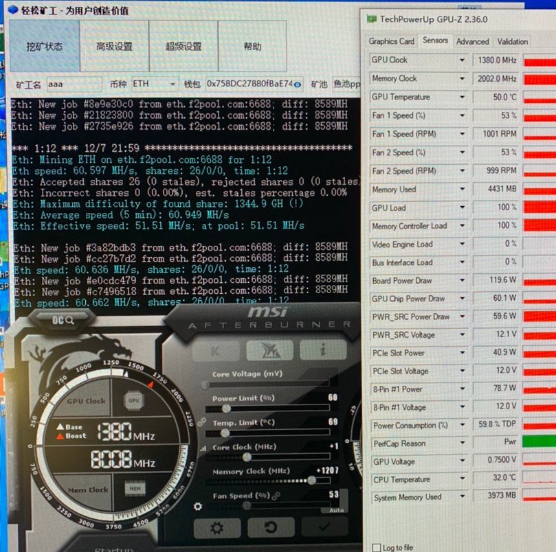Just testing, 3080ti mining is very good, the performance/power consumption is almost the same as that of the 5700xt.
#eth #crypto #mining #coinbase #bitcoin