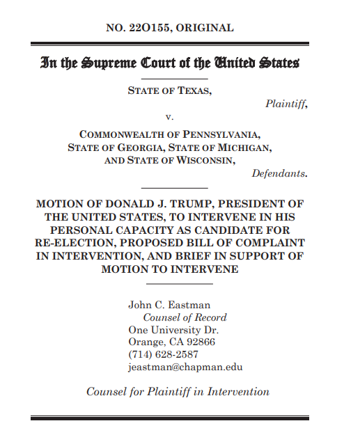 Trump has filed to intervene in Texas' attempt to overturn the US election. But who REALLY wrote his lawsuit? Let's find out.  https://supremecourt.gov/DocketPDF/22/22O155/163234/20201209155327055_No.%2022O155%20Original%20Motion%20to%20Intervene.pdf